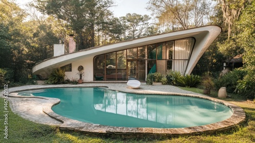 Wallpaper Mural Modern home with pool nestled in the woods Torontodigital.ca