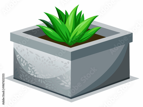 vector of A rectangular plant pot, modern style, concrete texture, cool gray, isolated on white background