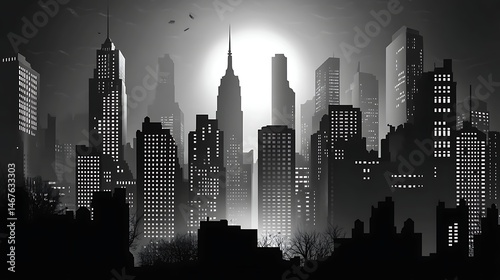 Wallpaper Mural Monochrome cityscape buildings silhouetted nighttime design Torontodigital.ca