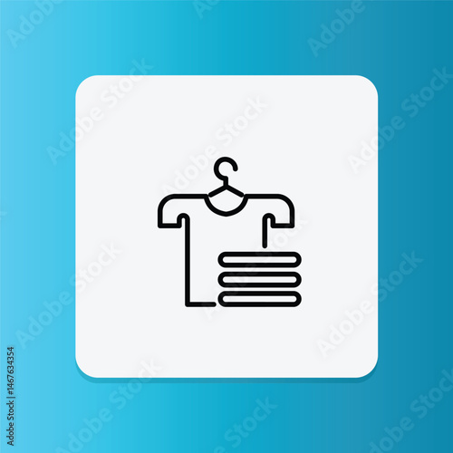 Thin line icon of a folded shirt on a hanger, symbolizing changing clothes and daily hygiene.