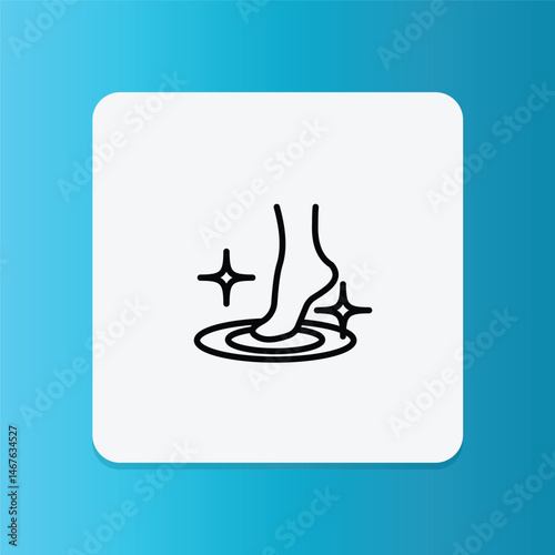 Thin line icon of feet being washed or cleaned, symbolizing foot hygiene and daily personal care.