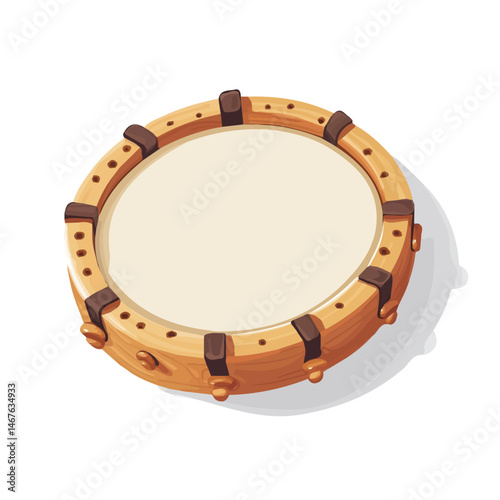 Flat vector Tambourine, minimalist design, isolated on a white background.
