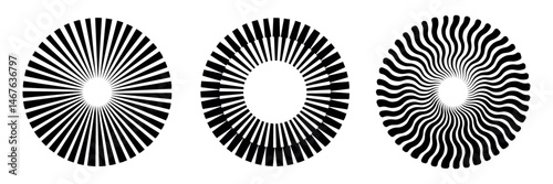 Radial speed lines in circle form for comic books. Fireworks explosion background. Vector illustration. Starburst round Logo. Circular design element. Abstract Geometric star rays.