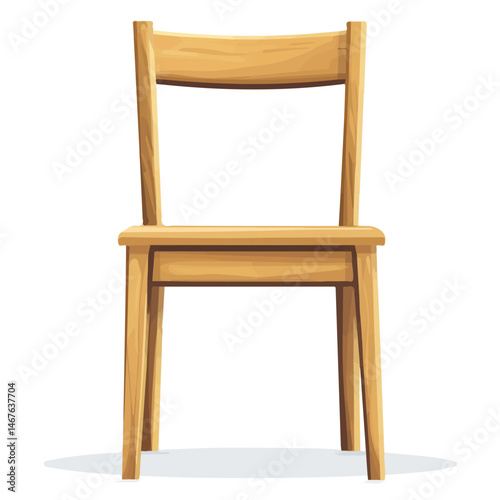 Flat vector Wooden Chair, minimalist design, isolated on a white background.