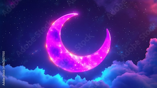 Glowing Pink Crescent Moon