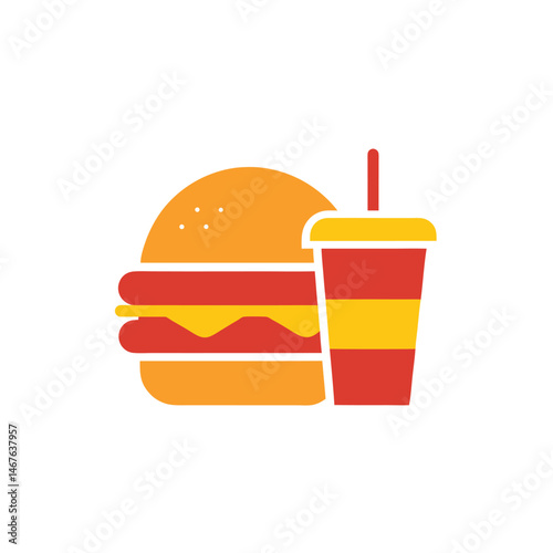 Flat Design Burger and Drink Logo for Fast Food Chains