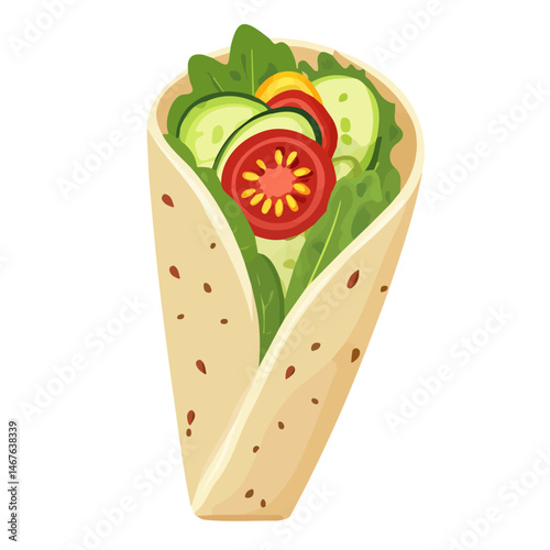 Flat vector Veggie Wrap, minimalist design, isolated on a white background.