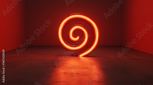 Glowing spiral in dark room
