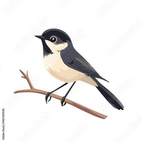 Flat vector Songbird On Branch, minimalist design, isolated on a white background.