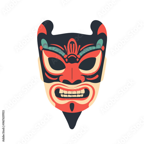 Traditional Mask Flat vector, minimalist design, isolated on a white background.