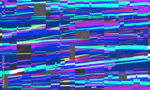 A colorful, pixelated background with a few squares of blue and purple