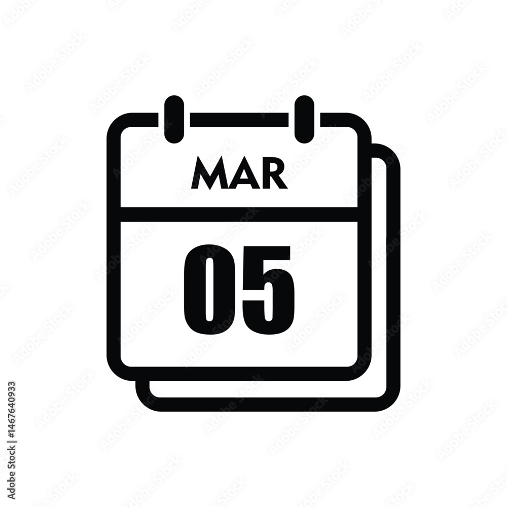 calender icon, 05 march icon with white background calender icon, 05 march icon with white background