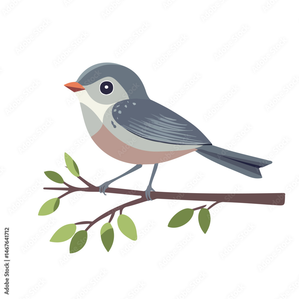 Flat vector Songbird On Branch, minimalist design, isolated on a white background. Flat vector Songbird On Branch, minimalist design, isolated on a white background.