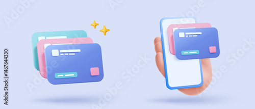 3D credit card financial security for online shopping, financial transactions, online payment credit card with payment protection concept. 3d business finance vector icon render illustrator
