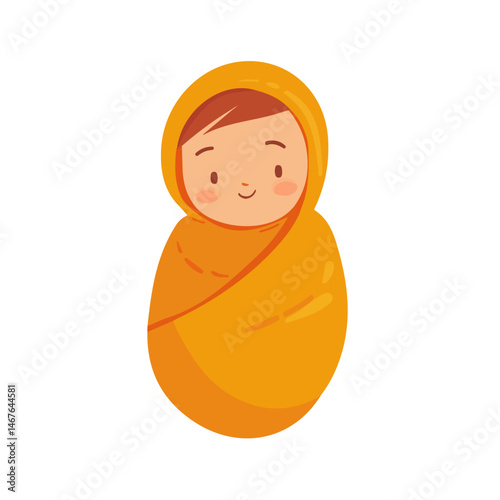 Flat vector Swaddled Infant, minimalist design, isolated on a white background.
