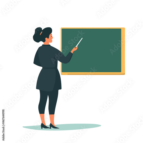 Flat vector Teacher With Chalk, minimalist design, isolated on a white background.