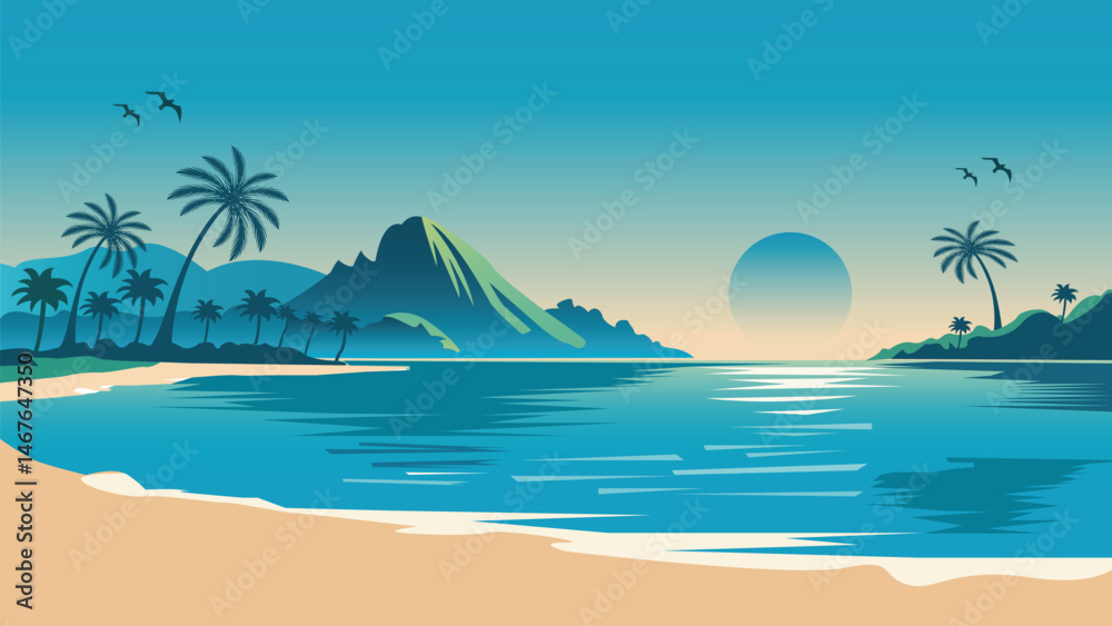 Obraz premium vector tropical beach with palm trees