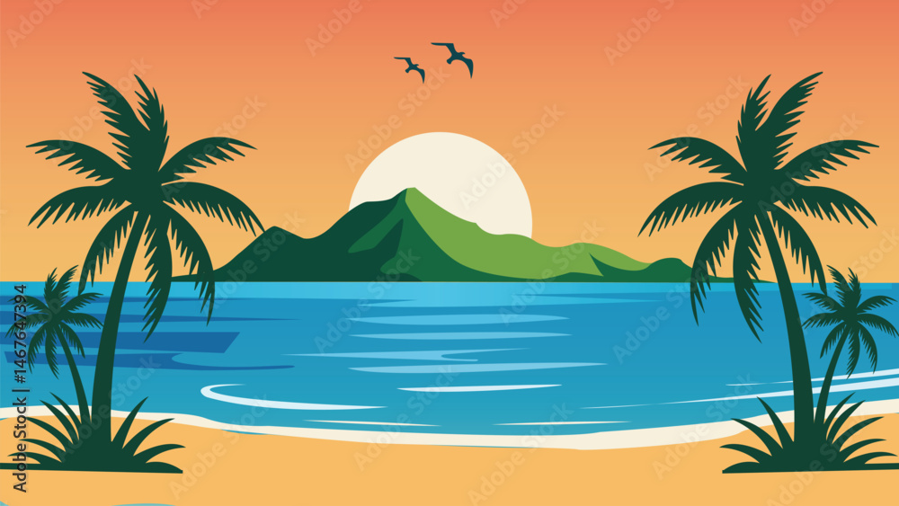 Vector tropical island with palm trees Vector tropical island with palm trees