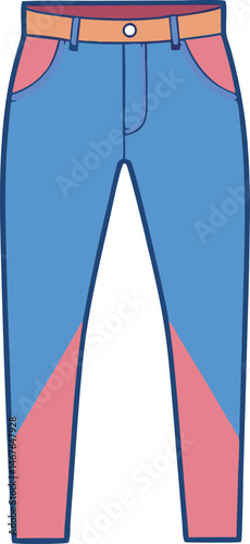 A stylish vector art illustration featuring trendy skinny jeans, showcasing detailed stitching, sleek design, and modern fashion appeal in vibrant colors.