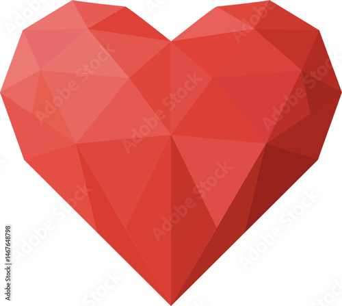 red polygon heart shape, geometric triangle love symbol
