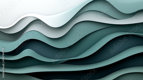 Abstract layered waves of teal and white
