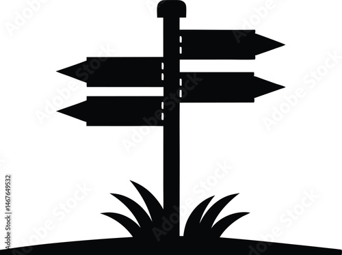 road sign post black silhouette vector illustration, direction road sign black symbol, wood  signpost icon