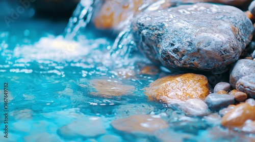 Tranquil Stream with Smooth Stones and Clear Water Ripples