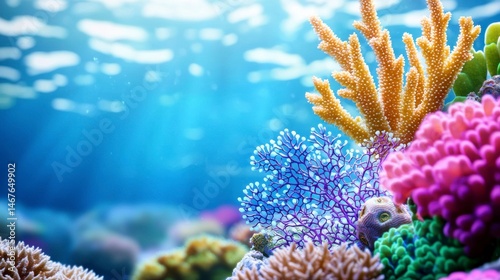 Vibrant Underwater Scene with Colorful Coral and Sunlight Reflections