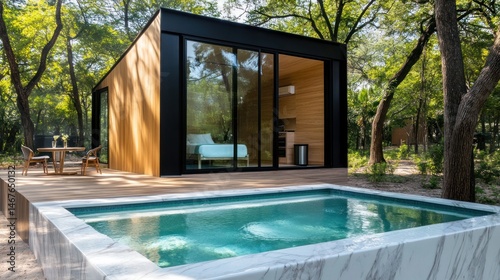 Modern tiny home with pool