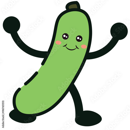 Cute green zucchini smile. Vector