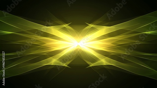 Abstract light beams radiate from a center