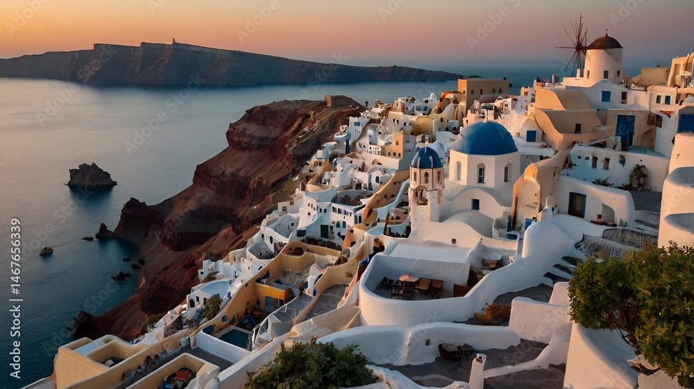 Fototapeta premium Greece, Oia at sunset in Santorini
