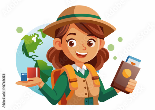 Happy Girl Traveler Holding Passport and Tickets Ready for Adventure Around the World.