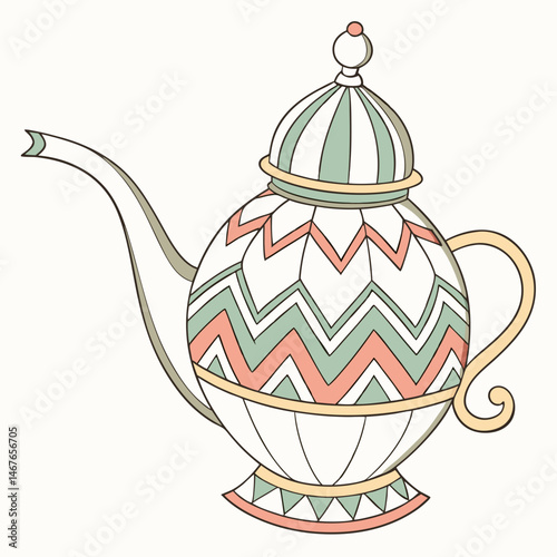 Ornate Decorative Teapot with Pastel Zigzag Pattern and Elegant Design.