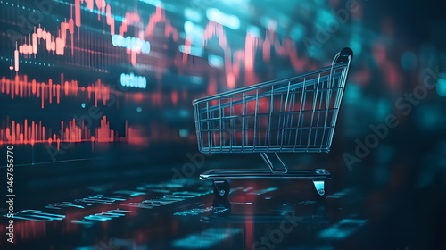 Stock Market Crash Shopping Cart Amidst Financial Crisis. Online shopping concept