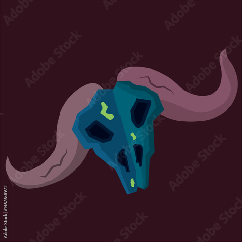 Demonic skull with large twisted horns Vector