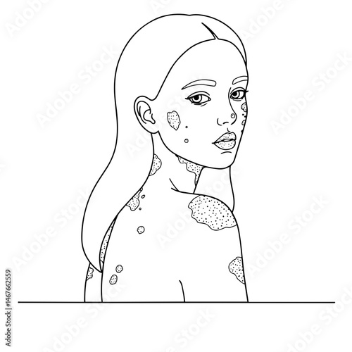 Woman with Skin Condition Displaying Confidence in Line Art  