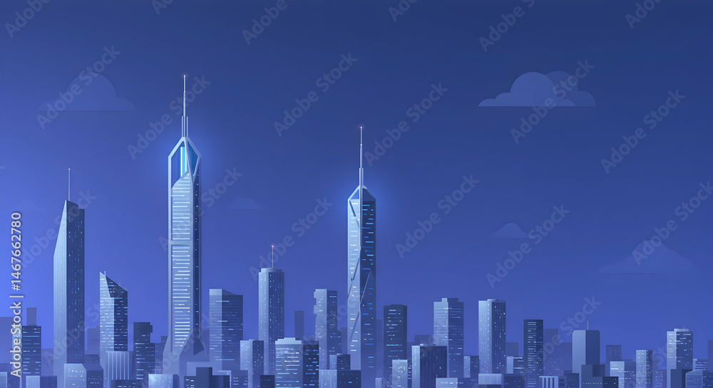 Obraz premium Modern Urban Skyline at Night with Futuristic Architecture Design