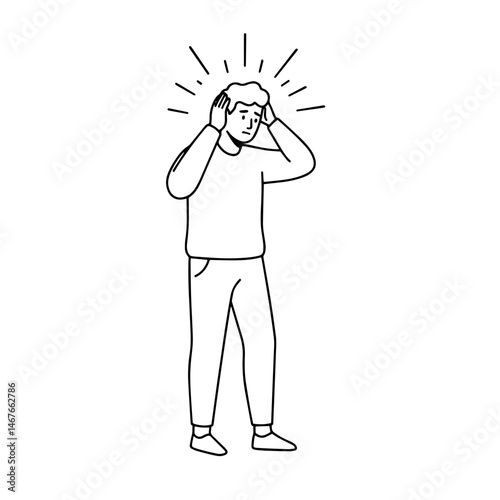 Man feeling overwhelmed while holding his head against a white background  