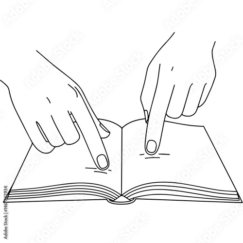 Two Hands Pointing at Open Book  