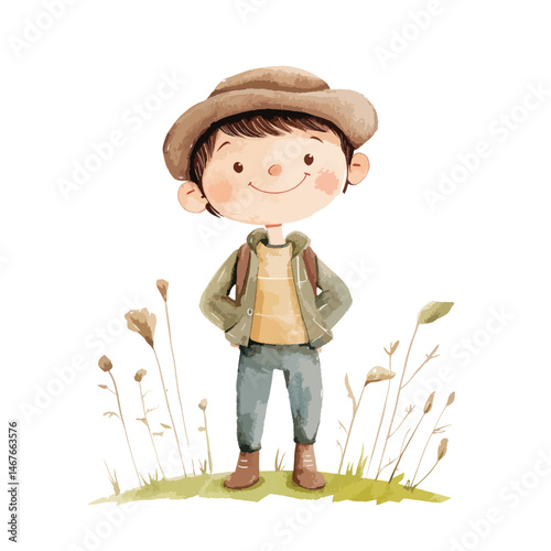 watercolor illustration of boy Forester clipart isolated