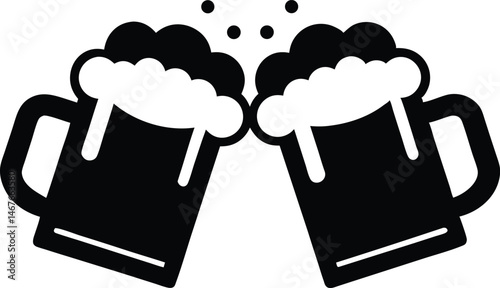 two beer mugs black silhouette vector, Two clinking beer mugs black symbol