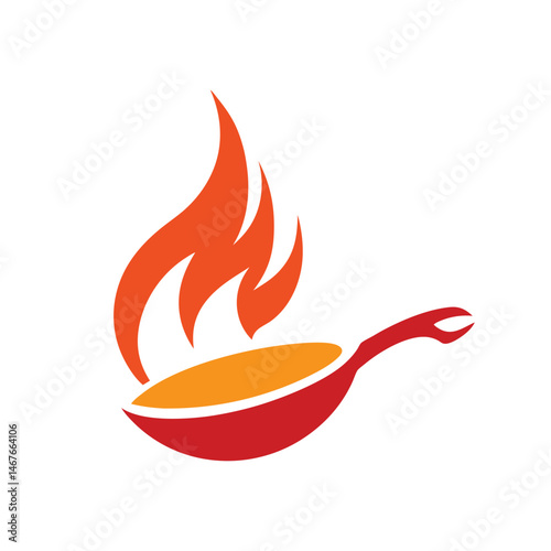 Abstract Cooking Pan and Flame Logo for Culinary Brand
