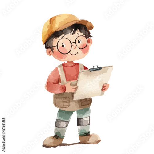 watercolor illustration of boy Geologist clipart isolated