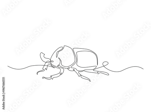 Rhinoceros beetle - insect animal single outline illustration. Continuous line art drawing of rhinoceros beetle. Editable stroke.