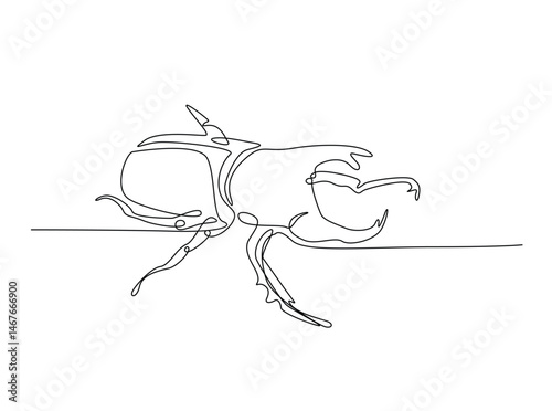 Rhinoceros beetle - insect animal single outline illustration. Continuous line art drawing of rhinoceros beetle. Editable stroke.