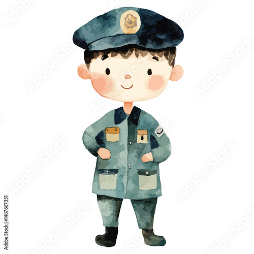 watercolor illustration of boy Immigration Officer clipart isolated
