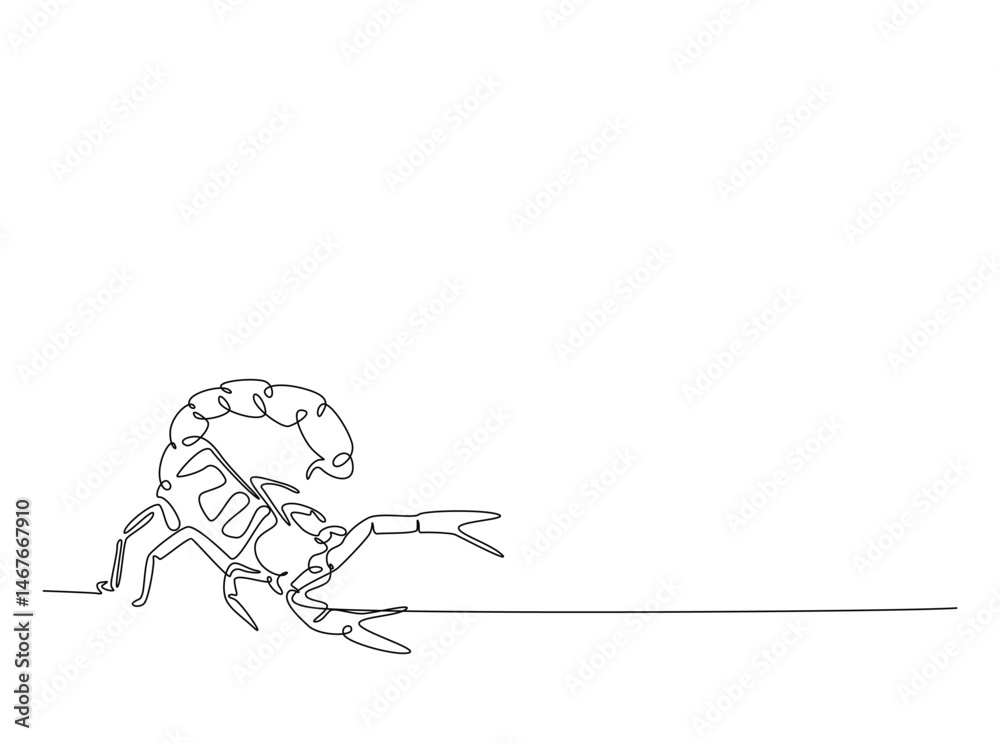 Fototapeta premium Scorpion - insect animal single outline illustration. Continuous line art drawing of scorpion. Editable stroke.