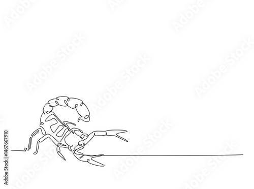 Scorpion - insect animal single outline illustration. Continuous line art drawing of scorpion. Editable stroke.