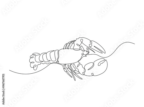 Lobster - seafood single outline illustration. Continuous line art drawing of crayfish. Editable stroke.